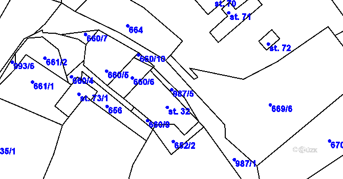 Parcela st. 987/5 v KÚ Todně, Katastrální mapa