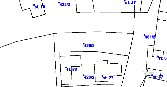 Parcela st. 426/3 v KÚ Todně, Katastrální mapa