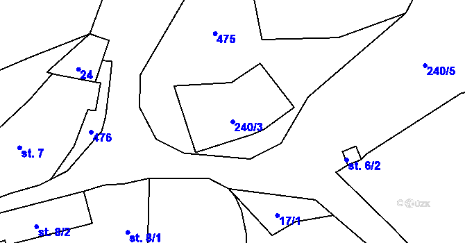 Parcela st. 240/3 v KÚ Bratřejov, Katastrální mapa