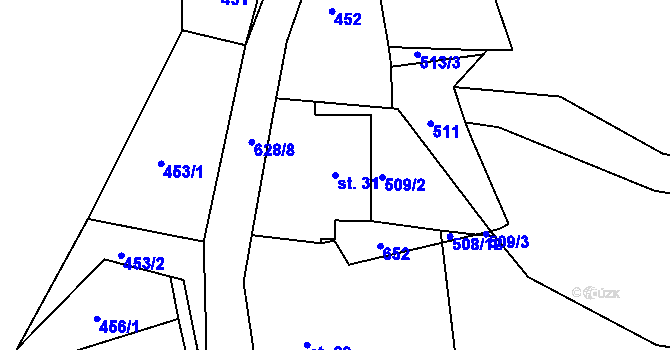 Parcela st. 31 v KÚ Mokřany u Nechvalic, Katastrální mapa