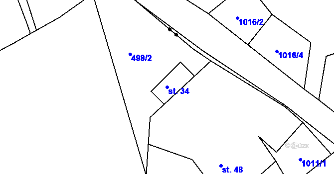 Parcela st. 34 v KÚ Mokřany u Nechvalic, Katastrální mapa