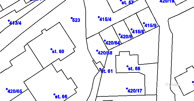 Parcela st. 420/58 v KÚ Nechvalice, Katastrální mapa