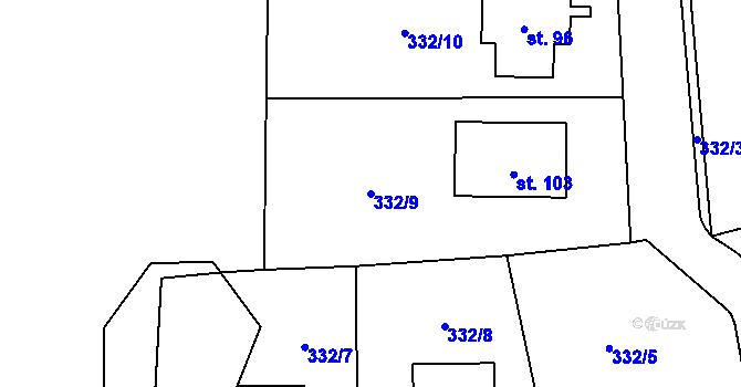 Parcela st. 332/9 v KÚ Nechvalice, Katastrální mapa