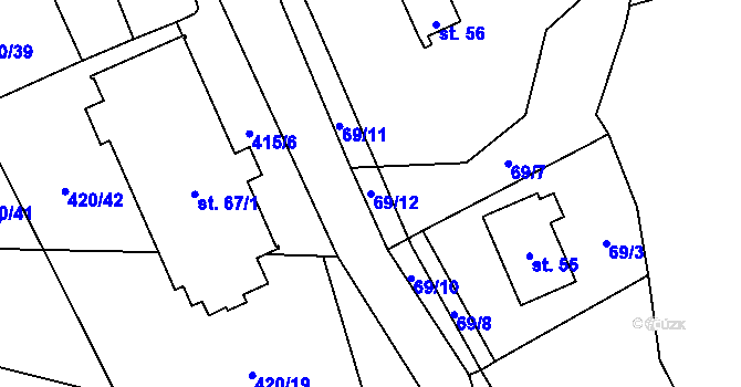 Parcela st. 69/12 v KÚ Nechvalice, Katastrální mapa