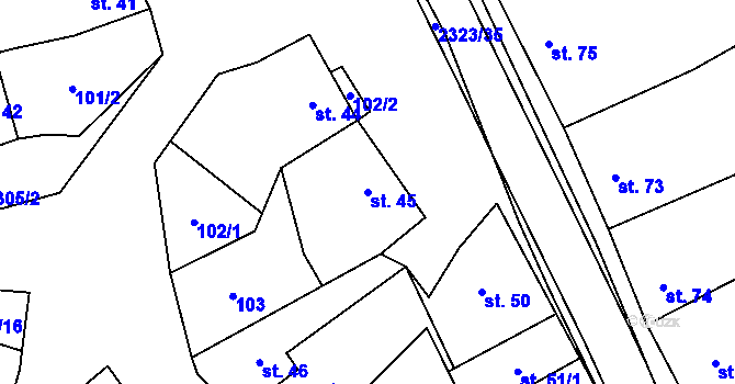 Parcela st. 45 v KÚ Nechvalín, Katastrální mapa