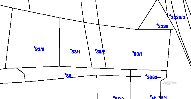 Parcela st. 80/2 v KÚ Nechvalín, Katastrální mapa