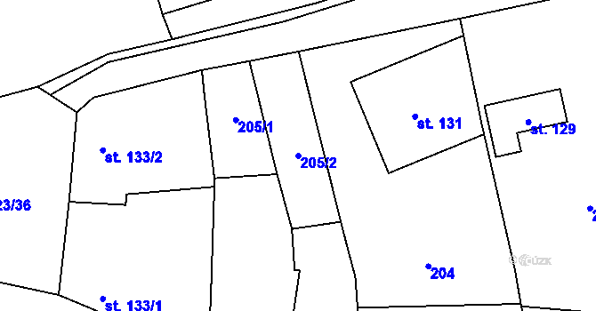 Parcela st. 205/2 v KÚ Nechvalín, Katastrální mapa