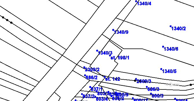 Parcela st. 1340/3 v KÚ Nechvalín, Katastrální mapa