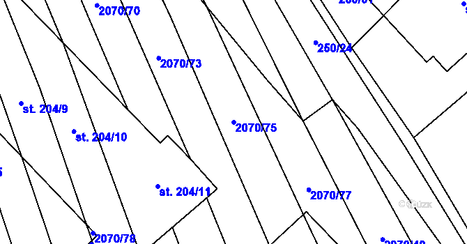 Parcela st. 2070/75 v KÚ Nechvalín, Katastrální mapa