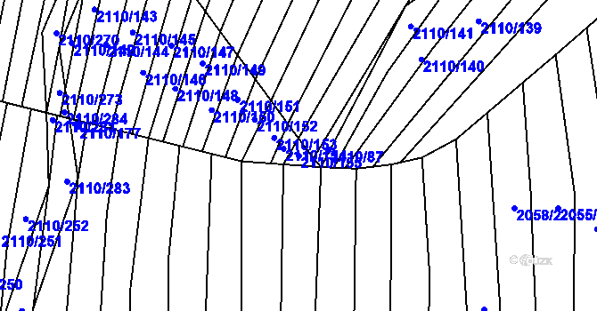 Parcela st. 2110/155 v KÚ Nechvalín, Katastrální mapa