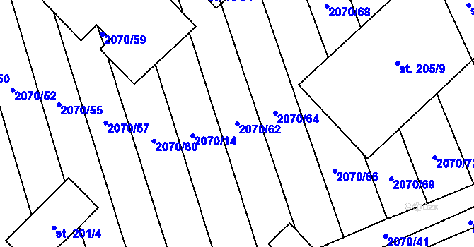 Parcela st. 2070/62 v KÚ Nechvalín, Katastrální mapa