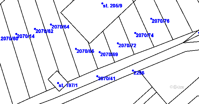 Parcela st. 2070/69 v KÚ Nechvalín, Katastrální mapa