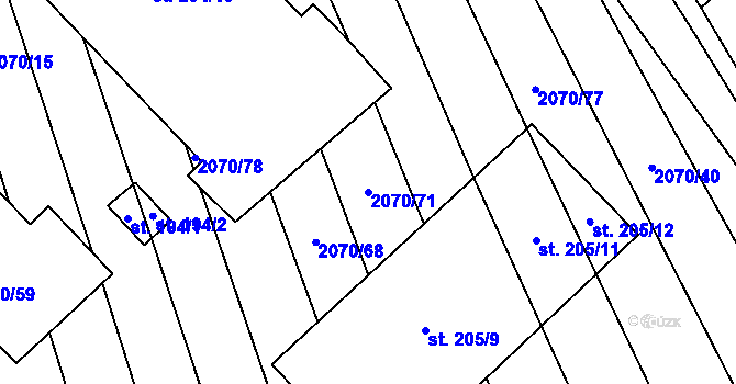 Parcela st. 2070/71 v KÚ Nechvalín, Katastrální mapa