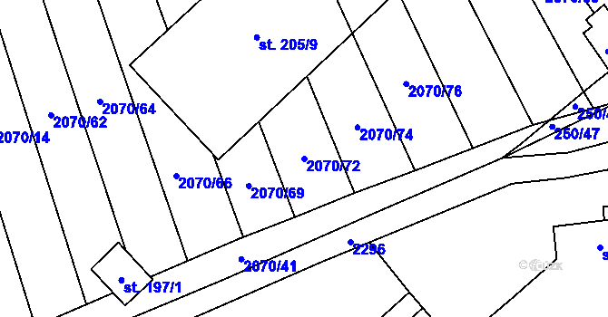 Parcela st. 2070/72 v KÚ Nechvalín, Katastrální mapa