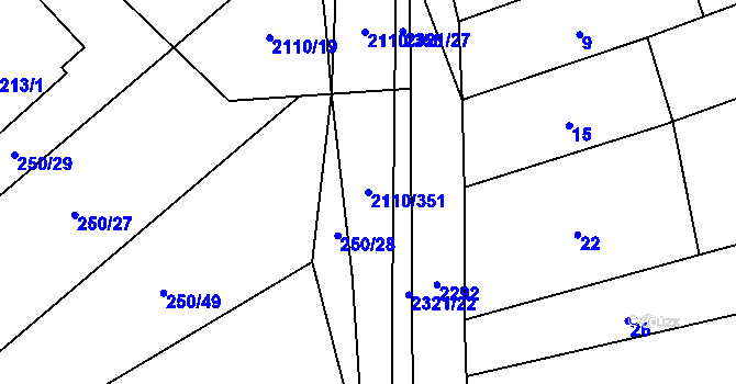 Parcela st. 2110/351 v KÚ Nechvalín, Katastrální mapa