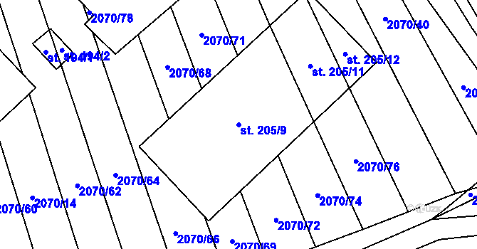 Parcela st. 205/9 v KÚ Nechvalín, Katastrální mapa