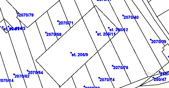 Parcela st. 205/10 v KÚ Nechvalín, Katastrální mapa