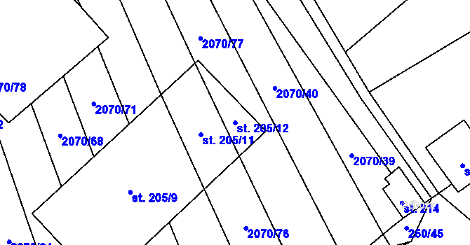 Parcela st. 205/12 v KÚ Nechvalín, Katastrální mapa