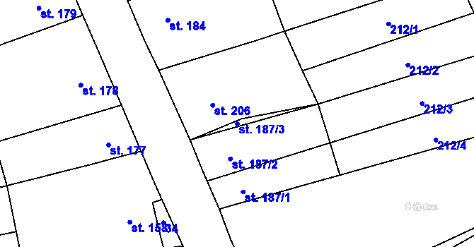 Parcela st. 187/3 v KÚ Nechvalín, Katastrální mapa