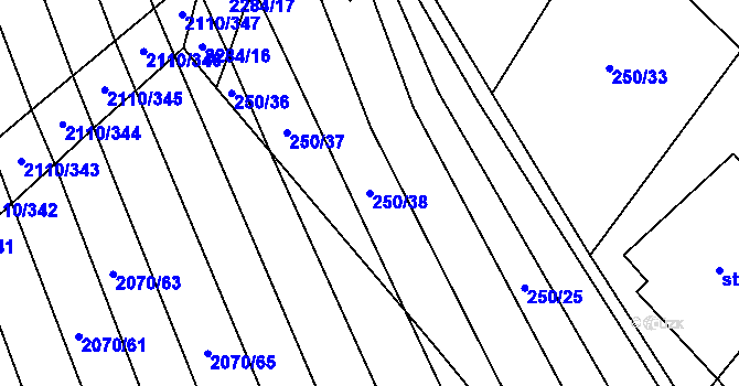 Parcela st. 250/38 v KÚ Nechvalín, Katastrální mapa