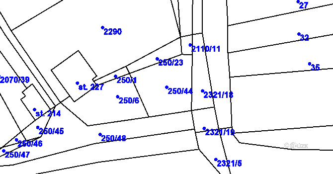 Parcela st. 250/44 v KÚ Nechvalín, Katastrální mapa