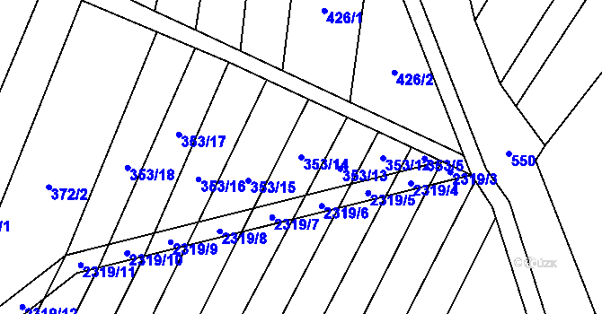 Parcela st. 353/14 v KÚ Nechvalín, Katastrální mapa