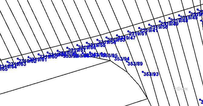 Parcela st. 353/95 v KÚ Nechvalín, Katastrální mapa