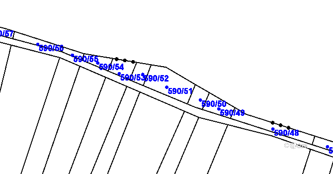 Parcela st. 590/51 v KÚ Nechvalín, Katastrální mapa