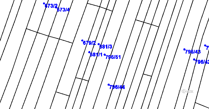 Parcela st. 796/51 v KÚ Nechvalín, Katastrální mapa
