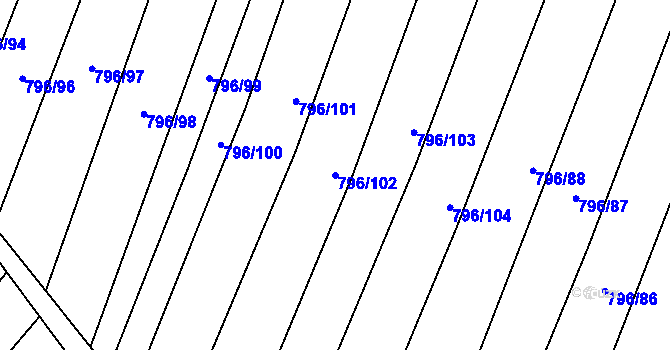 Parcela st. 796/102 v KÚ Nechvalín, Katastrální mapa