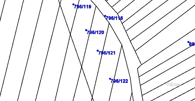 Parcela st. 796/121 v KÚ Nechvalín, Katastrální mapa