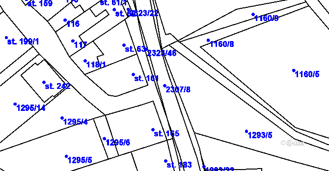 Parcela st. 2307/8 v KÚ Nechvalín, Katastrální mapa