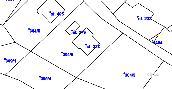Parcela st. 378 v KÚ Bernov, Katastrální mapa