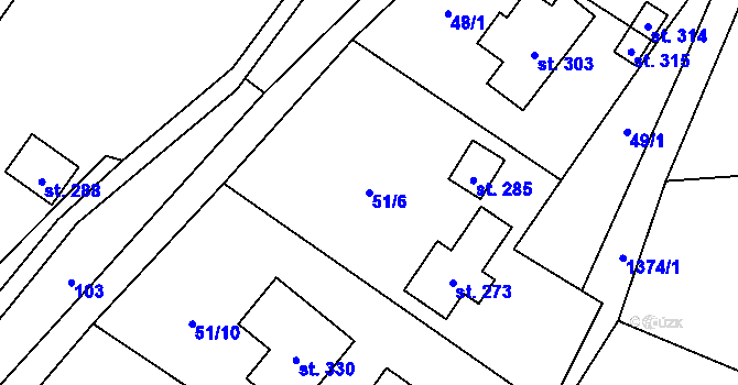 Parcela st. 51/6 v KÚ Bernov, Katastrální mapa