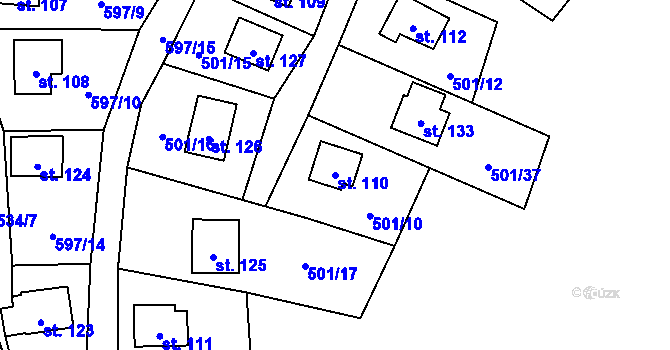 Parcela st. 110 v KÚ Lesík, Katastrální mapa