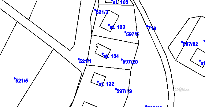 Parcela st. 134 v KÚ Lesík, Katastrální mapa