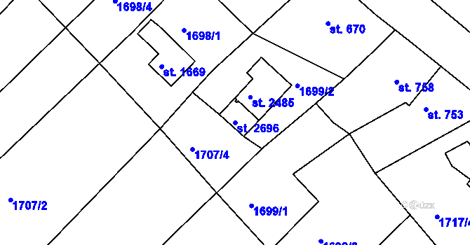 Parcela st. 2696 v KÚ Nejdek, Katastrální mapa