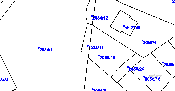 Parcela st. 2034/11 v KÚ Nejdek, Katastrální mapa