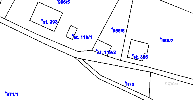Parcela st. 119/2 v KÚ Rudné, Katastrální mapa