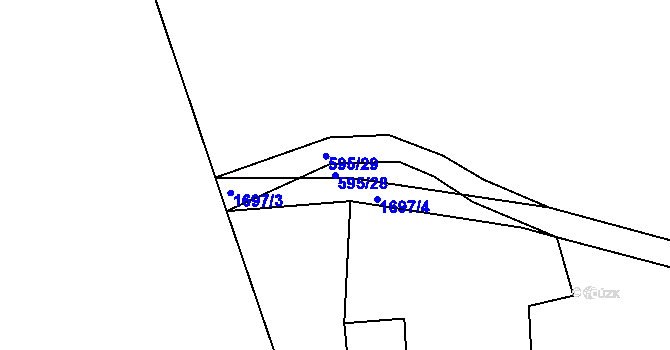 Parcela st. 595/28 v KÚ Rudné, Katastrální mapa