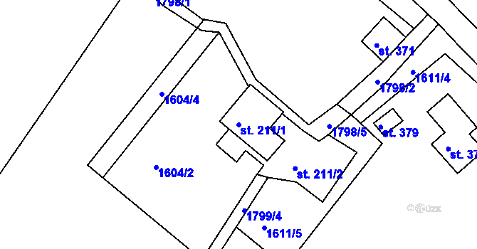 Parcela st. 211/1 v KÚ Rudné, Katastrální mapa