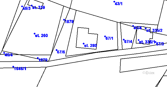 Parcela st. 280 v KÚ Rudné, Katastrální mapa