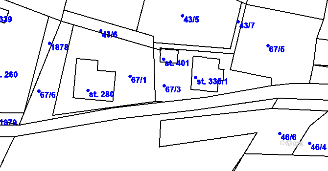 Parcela st. 67/3 v KÚ Rudné, Katastrální mapa