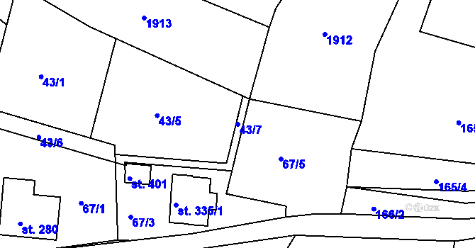 Parcela st. 43/7 v KÚ Rudné, Katastrální mapa