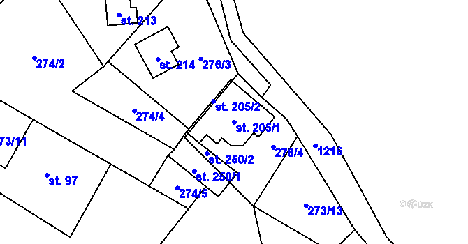 Parcela st. 205/1 v KÚ Tisová u Nejdku, Katastrální mapa
