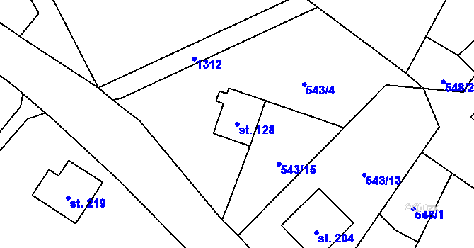 Parcela st. 128 v KÚ Tisová u Nejdku, Katastrální mapa