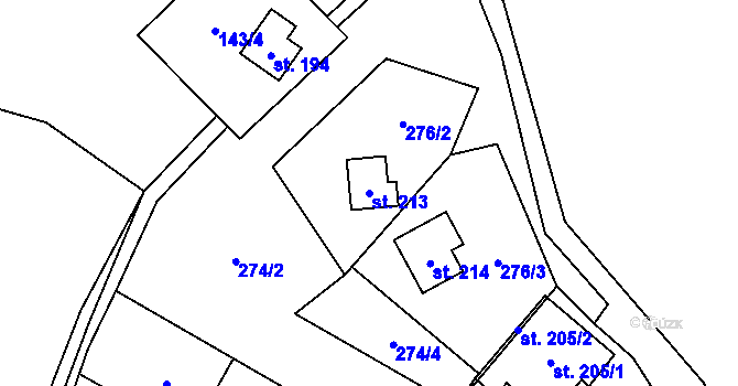 Parcela st. 213 v KÚ Tisová u Nejdku, Katastrální mapa