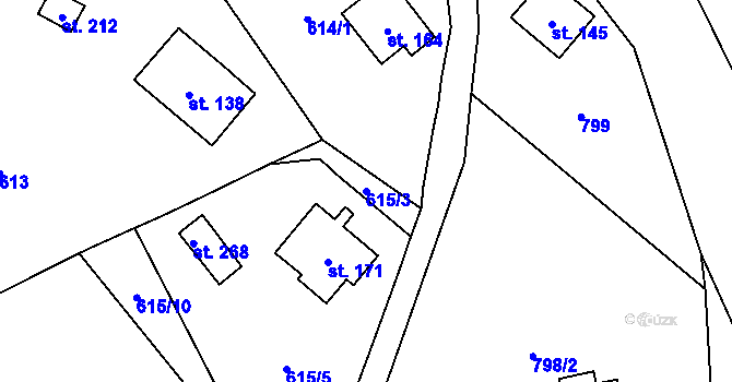 Parcela st. 615/3 v KÚ Tisová u Nejdku, Katastrální mapa