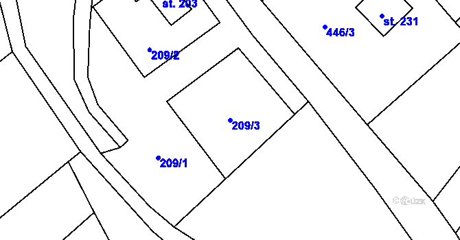 Parcela st. 209/3 v KÚ Vysoká Pec u Nejdku, Katastrální mapa