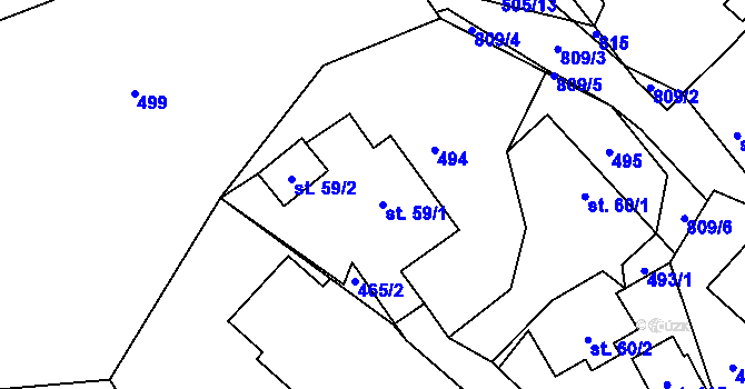 Parcela st. 59 v KÚ Klouzovy u Chotěboře, Katastrální mapa